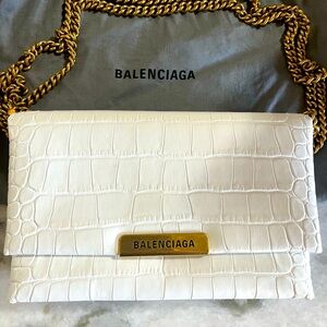 Balenciaga Calfskin Crocodile Triplet Bag in Optic White